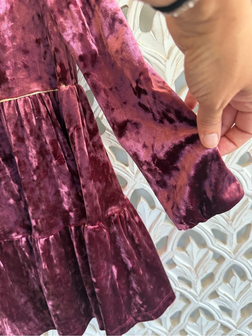 OshKosh Girls Burgundy Velvet Tiered Dress Size 5T